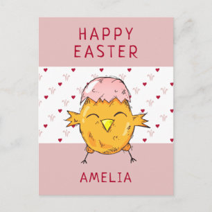 Cartes Pour Fêtes Annuelles Poussin de Pâques mignon avec cœur de coquille d'œ