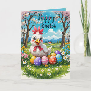 Cartes Pour Fêtes Annuelles Poussin de Pâques mignon avec fleurs de printemps,