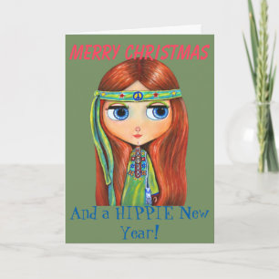 Cartes Pour Fêtes Annuelles Poussin hippie mignon dans Noël vert de signe de