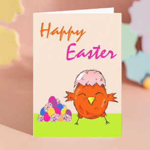 Cartes Pour Fêtes Annuelles Poussin mignon avec œufs de Pâques Joyeuses Pâques