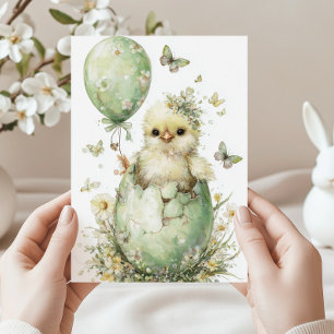 Cartes Pour Fêtes Annuelles Poussins de Pâques Fleurs printanières Papillons A