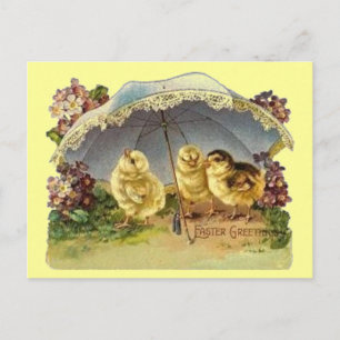 Cartes Pour Fêtes Annuelles Poussins de Pâques vintages et parasol