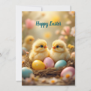 Cartes Pour Fêtes Annuelles Poussins mignons dans des œufs de Pâques, vintage
