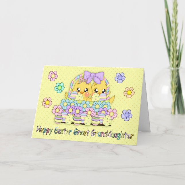 Cartes Pour Fêtes Annuelles Poussins mignons de Pâques d'arrière-petite-fille (Devant)