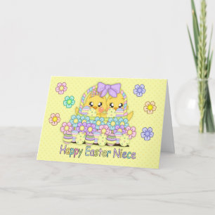 Cartes Pour Fêtes Annuelles Poussins mignons de Pâques de nièce dans un panier