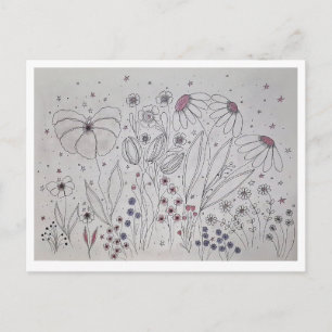 Cartes Pour Fêtes Annuelles Prairie de fleurs sauvages élégante en ligne art