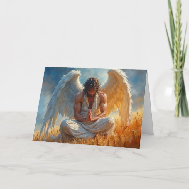 Cartes Pour Fêtes Annuelles Praying Angel In Field Thanksgiving Holiday Card (Devant)