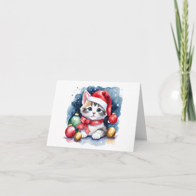 Cartes Pour Fêtes Annuelles Précieux chaton de Noël gris et blanc BLANK (Devant)