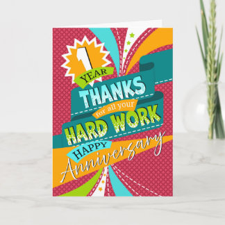 Cartes Pour Fêtes Annuelles Premier anniversaire de l'employé amusant et color