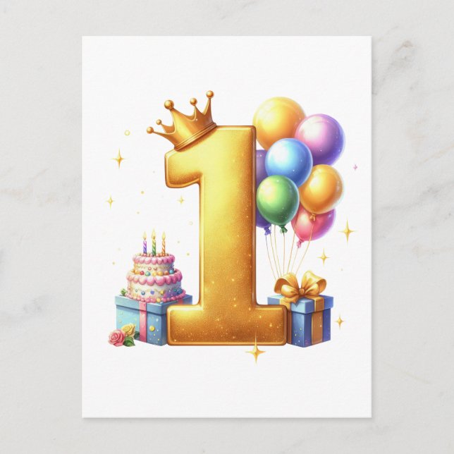 Cartes Pour Fêtes Annuelles Premier anniversaire doré (Devant)
