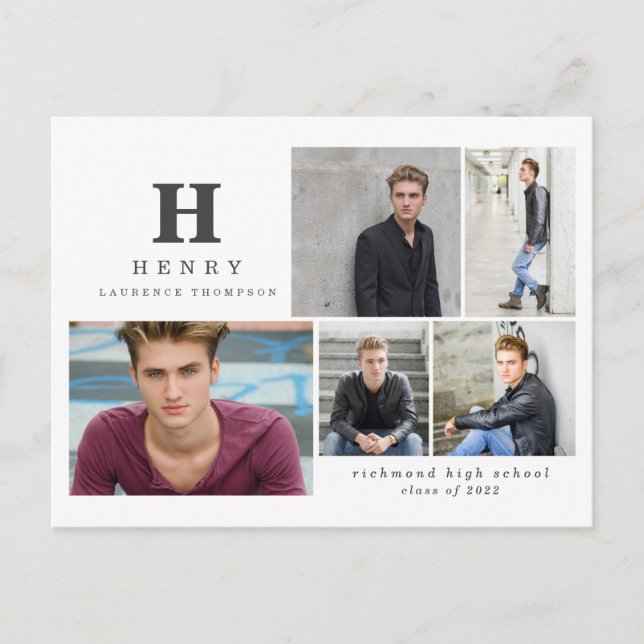 Cartes Pour Fêtes Annuelles Premier diplômé multi photo moderne noir blanc et (Devant)