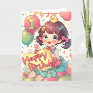 Cartes Pour Fêtes Annuelles Premier Joyeux Anniversaire Anime Girl
