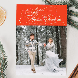 Cartes Pour Fêtes Annuelles Premier Marié Noël Nouveau Photo Retro Rouge
