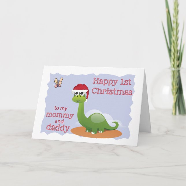 Cartes Pour Fêtes Annuelles Premier Noël à la maman et au papa, dinosaure (Devant)