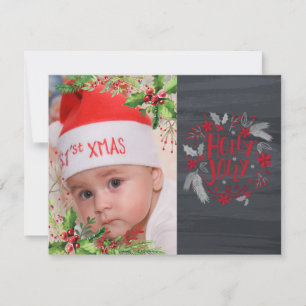Cartes Pour Fêtes Annuelles Premier Noël de bébé, Baies de houx, Photo