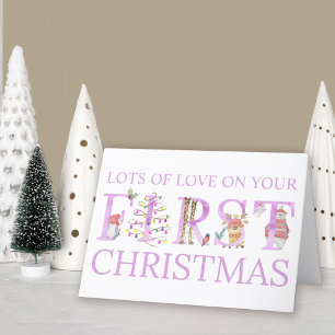 Cartes Pour Fêtes Annuelles Premier Noël de Bébé Fille Personnalisé Animaux Mi