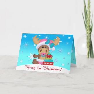 Cartes Pour Fêtes Annuelles Premier Noël de bébé Mignon élan #1 (à l'intérieur