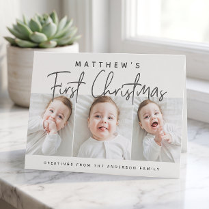 Cartes Pour Fêtes Annuelles Premier Noël de Bébé Moderne Simple Trois Photos