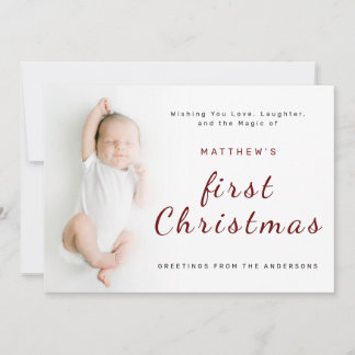 Cartes Pour Fêtes Annuelles Premier Noël de bébé Simple 1 Photo Greeting