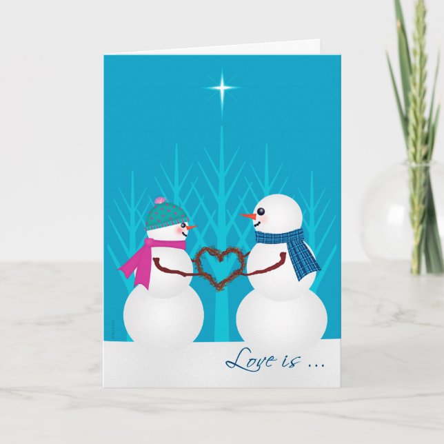 Cartes Pour Fêtes Annuelles Premier Noël de couples doux de bonhomme de neige (Devant)