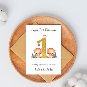 Cartes Pour Fêtes Annuelles Premier Noël de jumeaux ours de la forêt