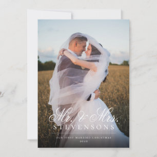 Cartes Pour Fêtes Annuelles Premier Noël de mariage M. et Mme. Photo complète