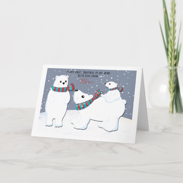 Cartes Pour Fêtes Annuelles Premier Noël Deux Moms Gay Polaire Ours Famille (Devant)