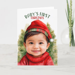 Cartes Pour Fêtes Annuelles Premier Noël du bébé Asiatique Américain garçon