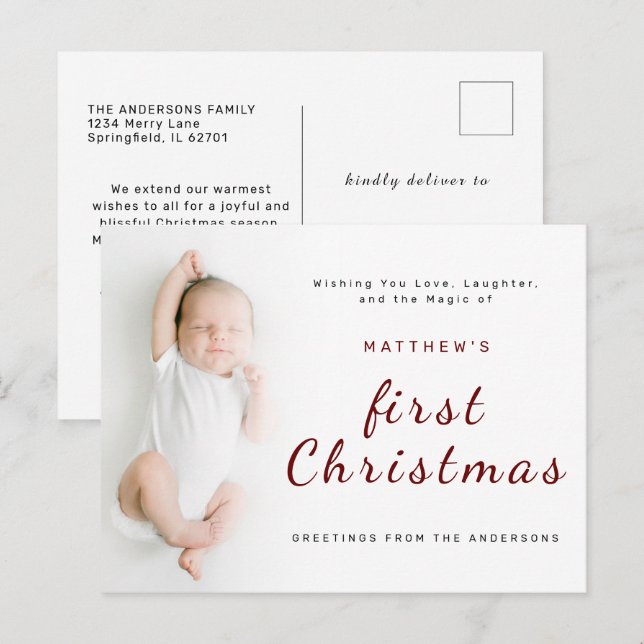 Cartes Pour Fêtes Annuelles Premier Noël du bébé Simple 1 photo (Devant / Derrière)