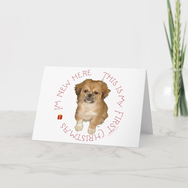 Cartes Pour Fêtes Annuelles Premier Noël d'un chiot Pékinois (Devant)