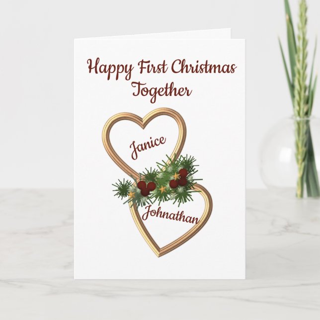 Cartes Pour Fêtes Annuelles Premier Noël en couple, les Evergreens Hearts (Devant)