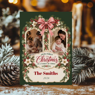 Cartes Pour Fêtes Annuelles Premier Noël en famille de 3 avec 2 photos