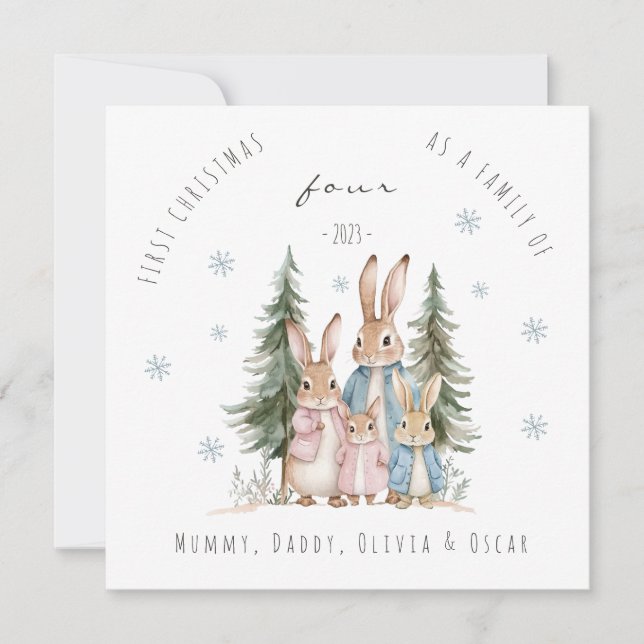 Cartes Pour Fêtes Annuelles Premier Noël en famille de quatre lapins (Devant)