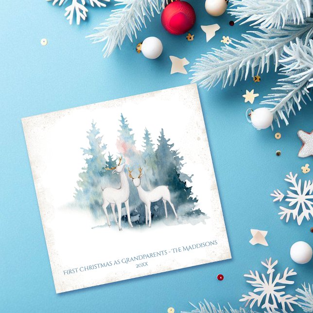 Cartes Pour Fêtes Annuelles Premier Noël en grand-parents Forest Deer (Créateur téléchargé)