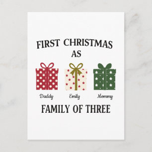 Cartes Pour Fêtes Annuelles Premier Noël en tant que Famille de Trois Cadeaux