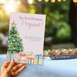 Cartes Pour Fêtes Annuelles Premier Noël enceinte Arbre et berceau Annonce de