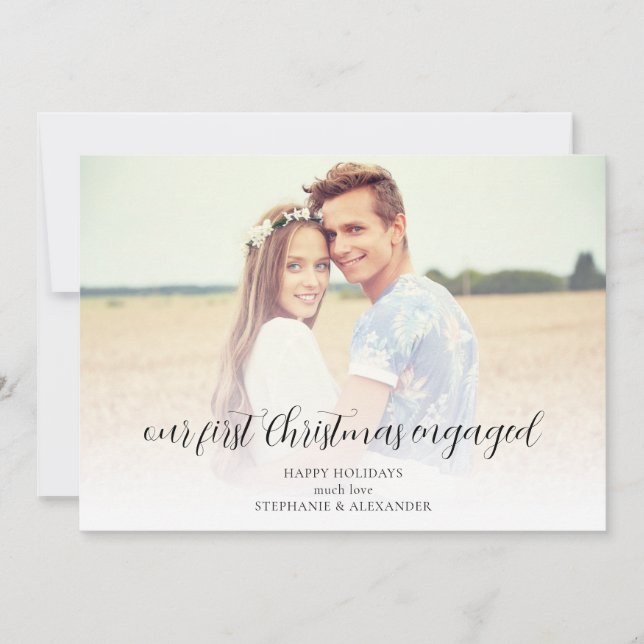 Cartes Pour Fêtes Annuelles Premier Noël Engagé Photo Overlay Nom (Devant)