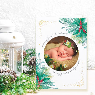 Cartes Pour Fêtes Annuelles Premier Noël Holly et Mistletoe Baby Photo Hol