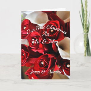 Cartes Pour Fêtes Annuelles Premier Noël M. Mme Mariage Rouge Blanc Floral