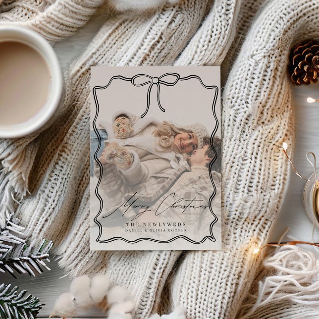 Cartes Pour Fêtes Annuelles Premier Noël Marié Bow Photo Noël (Créateur téléchargé)