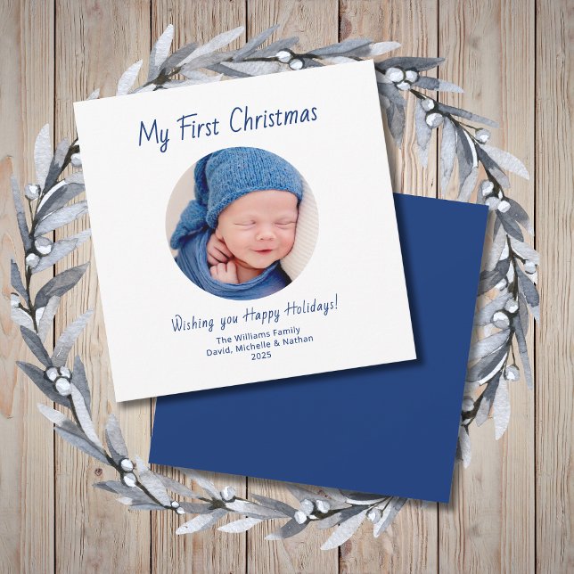 Cartes Pour Fêtes Annuelles Premier Noël mignon bébé garçon photo bleu (Créateur téléchargé)