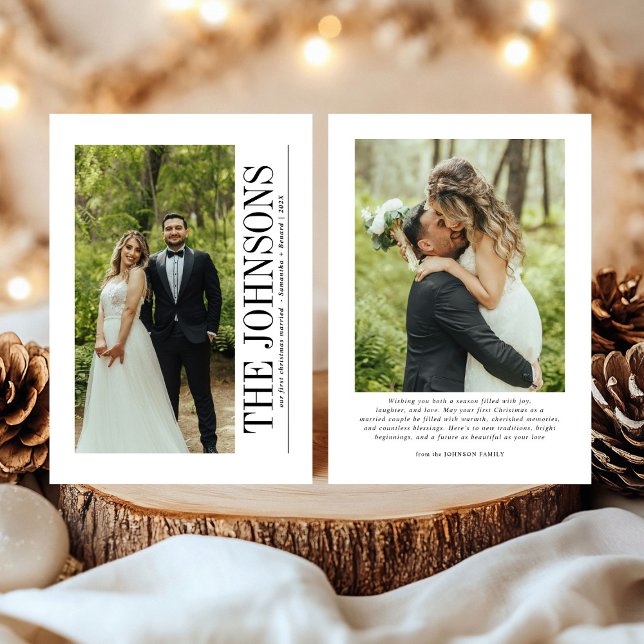 Cartes Pour Fêtes Annuelles Premier Noël minimum Marié Photo Nouveaux mariés (Créateur téléchargé)