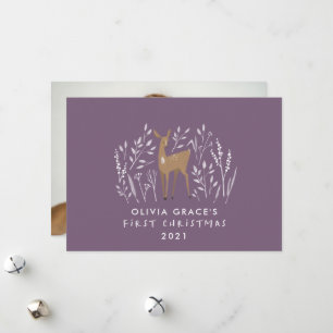 Cartes Pour Fêtes Annuelles Premier Noël rennes naturels délicat violet
