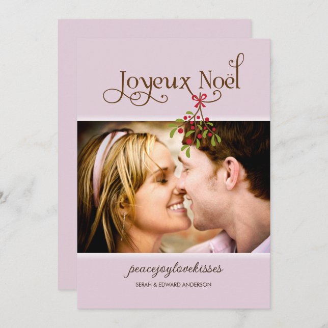 Cartes Pour Fêtes Annuelles Premier Noël sous la photo de vacances du gui (Devant / Derrière)