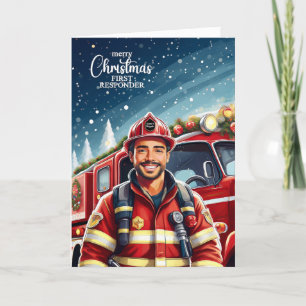 Cartes Pour Fêtes Annuelles Premier répondeur Latino Homme pompier Noël