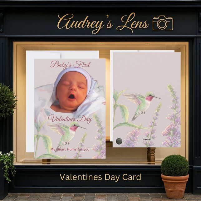 Cartes Pour Fêtes Annuelles Premier Saint-Valentin de bébé Hummingbird fantais (Créateur téléchargé)