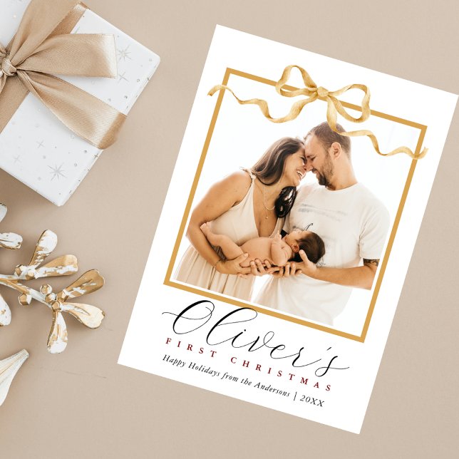 Cartes Pour Fêtes Annuelles Premier script photo de Noël de l'élégant bébé (Créateur téléchargé)