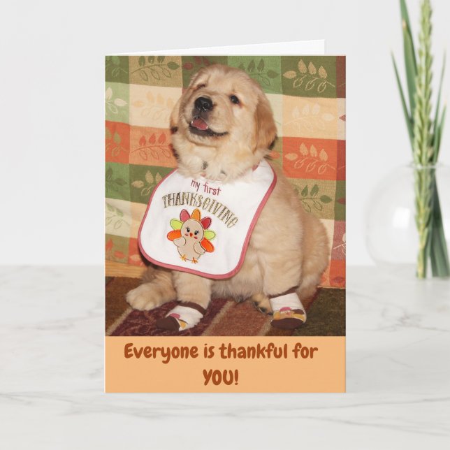 Cartes Pour Fêtes Annuelles Premier Thanksgiving de Golden Retriever Baby (Devant)