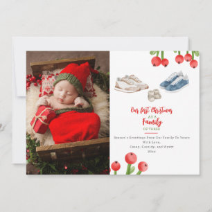 Cartes Pour Fêtes Annuelles Première famille de Noël de trois Baskets photo