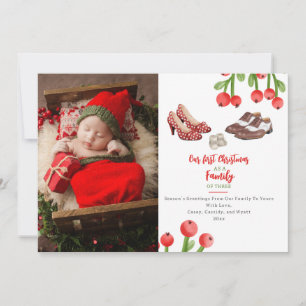 Cartes Pour Fêtes Annuelles Première famille de Noël de trois chaussures photo